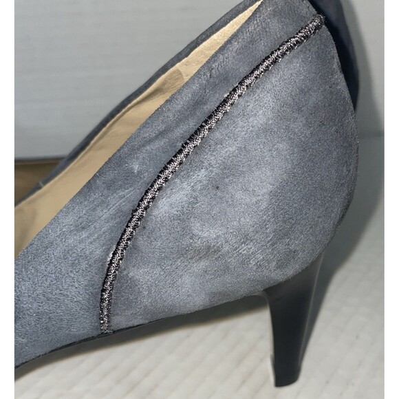 Talbots Heels Women's 9B Gray Leather Suede Pointed Toe Ruffle Kitten Heel Pump - Picture 7 of 16
